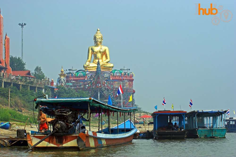 Sitting Buddha on the banks of the Mekong River