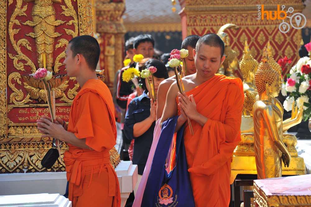Join the monks walking around the main chedi