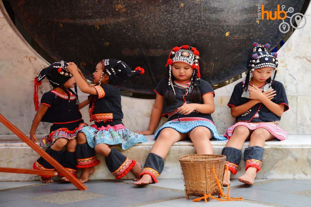 Hmong girls taking a break from  their dance show at the temple