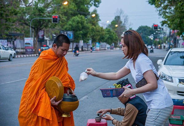 Monk alms giving Chiang Mai